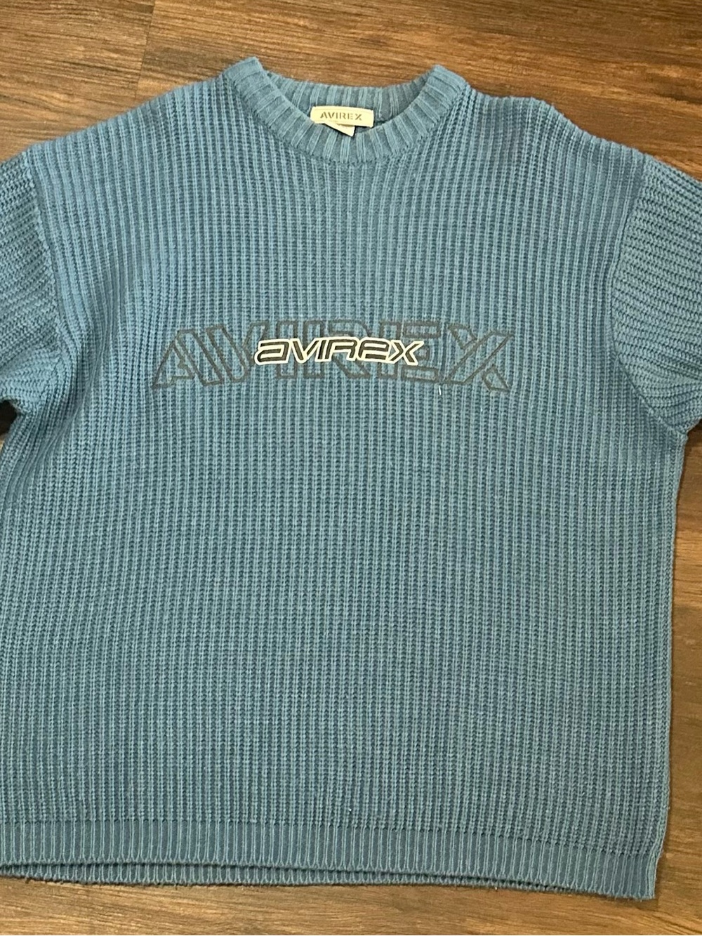 Vintage Avirex Light Blue Ribbed Crewneck Sweater with Chest Logo